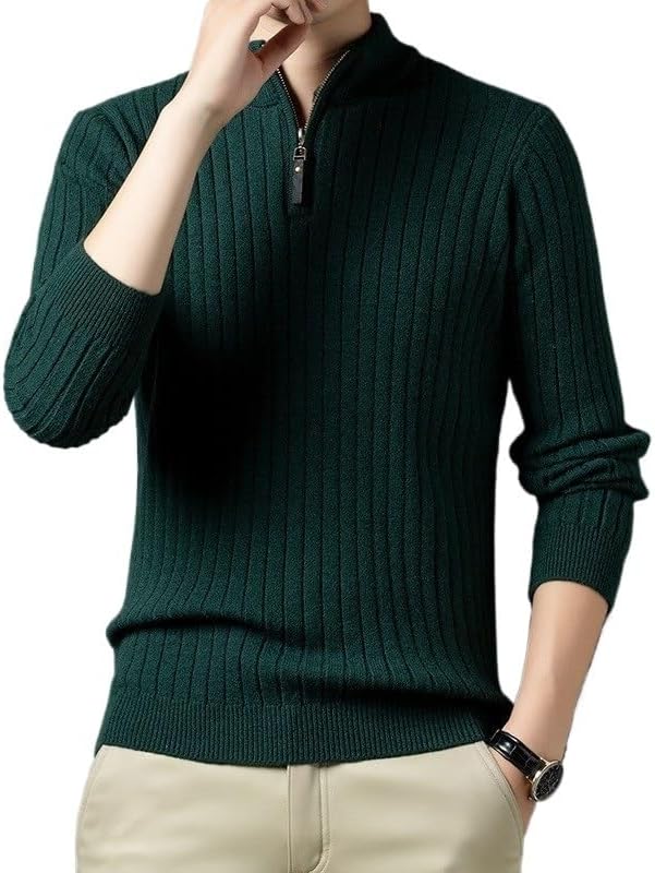 Half High Neck Men's Knitted Pullover Sweater Zipper Men Sweaters Gray