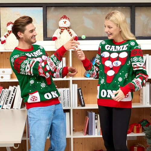 Game On Beer Pong Christmas Sweater with Attached Cups - Image 3