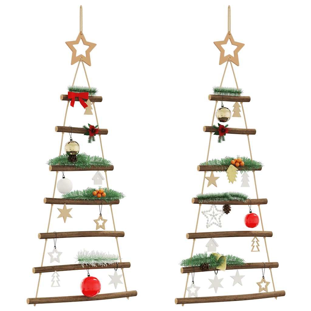 Árboles De Navidad Colgantes De Madera Natural con Estrellas De Encaje, Decoración para Pared y Ventana, Arbol Navidad Colgante, Christmas Tree, 2 Uds. 42x90 Cm