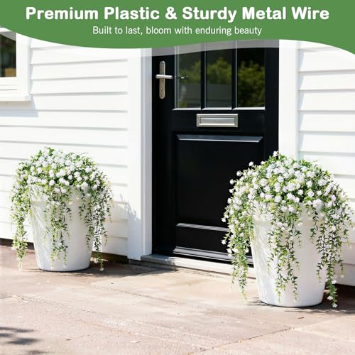 Image of Lewondr Artificial Fake Hanging Flowers Plants for Outdoor Summer Decoration, 2 PCS Realistic Camellias, 29.5'' UV Resistant Look Real for Outside Home Indoor Planter Porch Patio Balcony Yard Decor