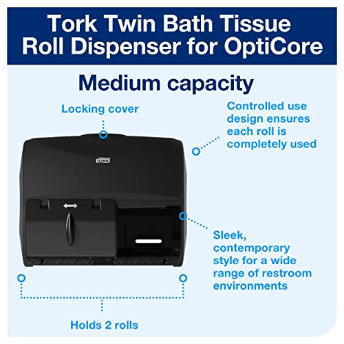 Tork Opticore®  Twin Toilet Paper Roll Dispenser Black T11, High Capacity, 565728 #TOP2