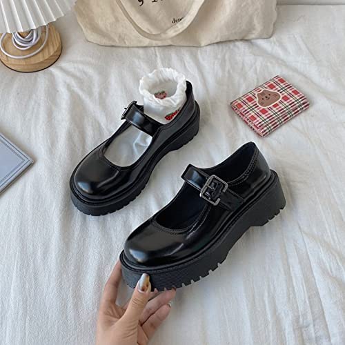 Mary Jane Shoes for Girls Dress Shoes Low Heel Dance Shoes Party Wedding Flats for Little/Big Kids (Color : Black, Size : 7.5 US)4