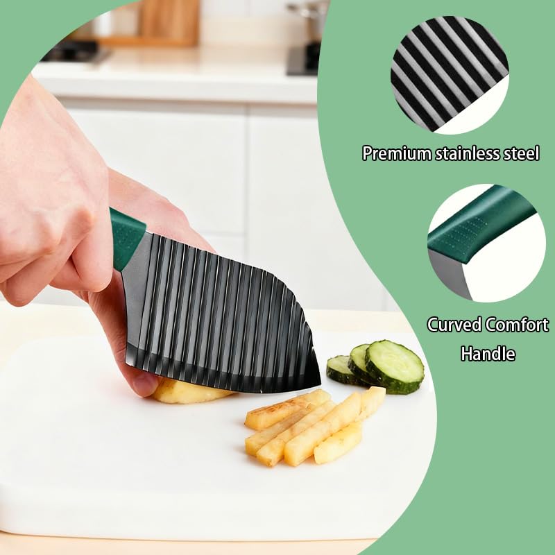 Couteau à Lame Ondulée 29 cm pour Légumes et Fruits, Lame en Acier Carbone pour Coupe Ondulée de Pommes de Terre, Carottes et Concombres, Accessoire de Cuisine pour Préparation Alimentaire Créative