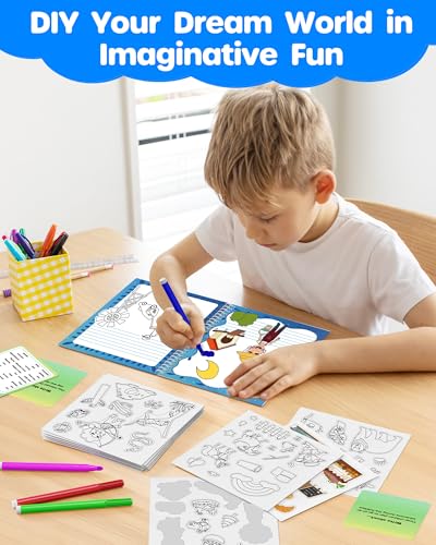 D-FantiX My Storybook Art Kit, Creative Writing & Drawing Activity Set for Boys & Girls, Hardcover Comic Book Making Kit with Stickers, DIY Arts and Crafts Supplies Gifts for Kids Ages 5, 6, 7, 8-12 - Image 5