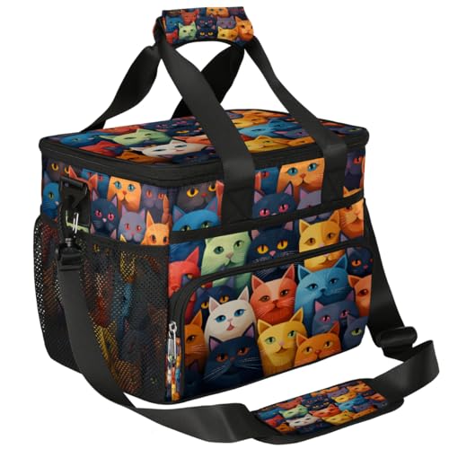 Colorful Cat Insulated Picnic Backpack Lunch Box for Women Men Picnic Basket Tote Lunch Bag Picnic Bag Portable Lunch Bags for Picnic, Beach, Work, Trip,Office, Camp Cartoon Cats