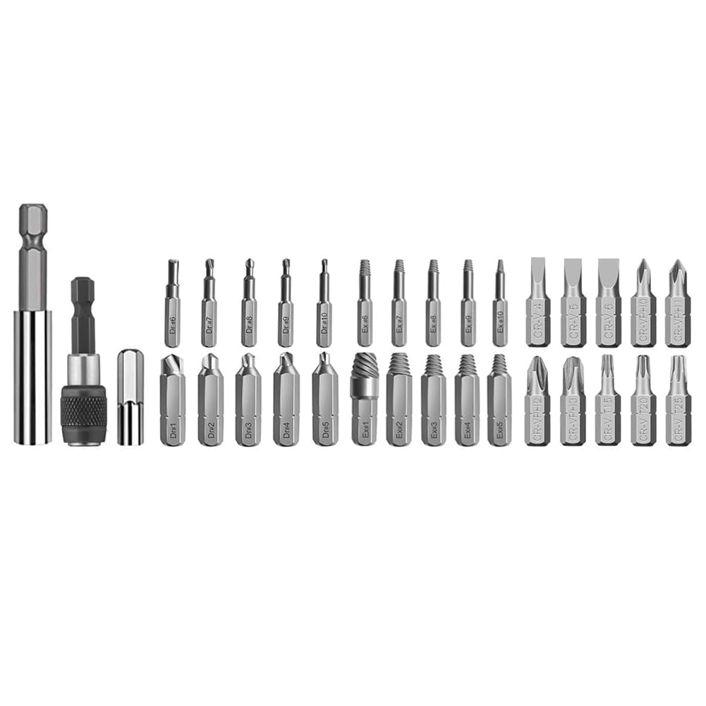 Littimoon 33 Pieces Extractor Damaged Extractor Kit & Screwdriver Bits Set Easy Out Stripped Bolt Extractor Set
