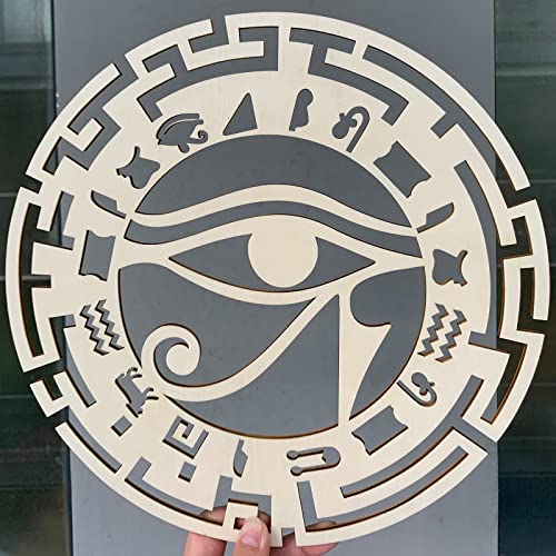 Image of Egyptian Wall Decor 4 Pieces Wooden Wall Art Eye of Horus Evil Eyes Symbol Egypitan Artwork Ankh Of Isis With Open Wings and Pyramid Decor Home Decor for Living Room Sacred Geometry Wood Art