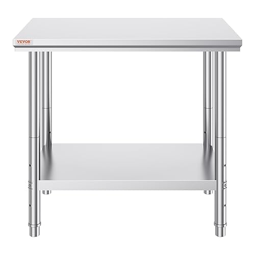 Miniatura 10 de Vevor - Mesa de trabajo de acero inoxidable de 35.433 x 23.622 x 31.496 in y metal resistente con patas ajustables para restaurante, hogar y hotel