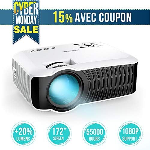 【Nouvelle Version】 ABOX 2400 Lumens Vidéoprojecteur Portable LED LCD Projecteur HD 1080p, Mini Soutien Dolby Audio HDMI USB VGA AV SD, Retroprojecteur(Cordon HDMI Offre) T22