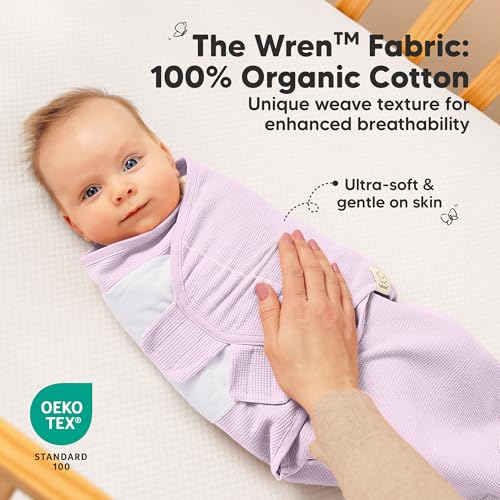 Image of 3-Pack Organic Swaddles for Newborns, Baby Swaddles 0-3 Months (Soft Lilac) | Newborn Swaddle Sleep Sacks, Soft Cotton, Infant, Baby Swaddle Wraps, Girls, Boys, Large Hook & Loop Closure