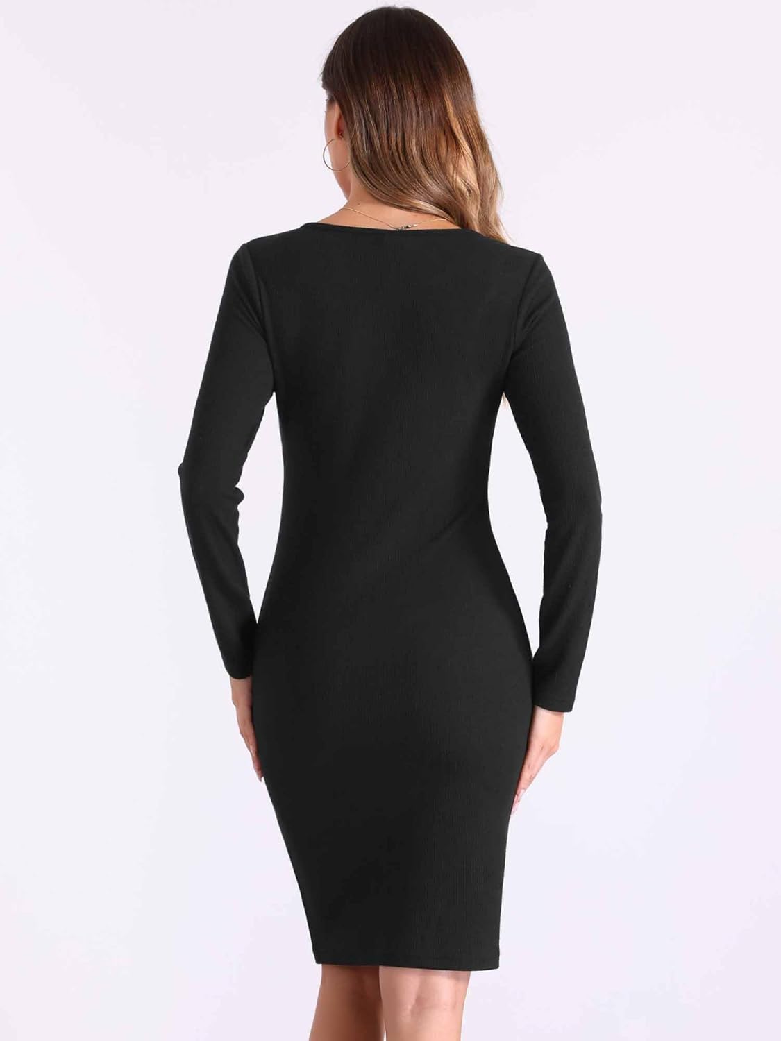 Allegra K Casual Sweater Bodycon Dress for Women's Slim Fit Round Neck Long Sleeve Dresses - Image 3