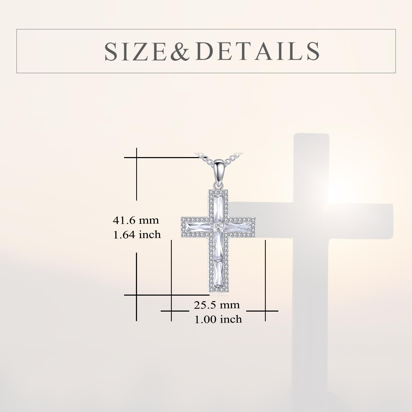 YFN Kreuz Halskette Sterling Silber Kubischer Zirkoniumdioxid Kreuz Anhänger Kette Religiös Schmuck Geschenke für Damen Herren (Weiß)