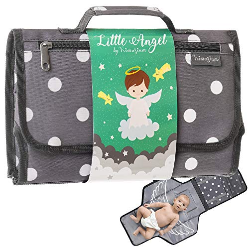 Image of Portable Changing Pad Travel Kit - Baby Lightweight Waterproof Infant Compact Clutch Station with Detachable Foldable Mat with Built-in Cushion Storage Pockets Wrist Strap Easy to Clean with Wipes