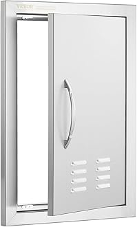 VEVOR BBQ Access Door, 14W x 20H Inch Single Outdoor Kitchen Door, Stainless Steel Flush Mount Door, Wall Vertical Door with Handle and Vents, for BBQ Island, Grilling Station, Outside Cabinet
