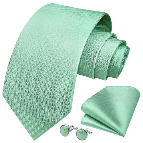 Image of HISDERN Mens Tie Set Classic Woven Ties and Pocket Square Cufflinks Set Formal Business Wedding Neckties Handkerchief