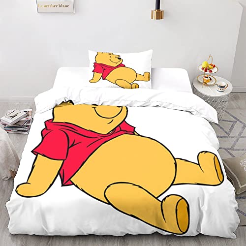 BIVEE Winnie l’Ourson Housse De Couette De 3D Imprimé Animation Parure De Lit Personnes en Microfibre avec Fermeture Éclai Et Taies d'oreiller pour Adultes...