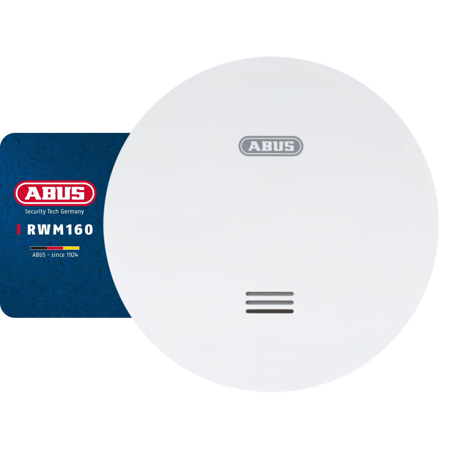 ABUS Flat smoke detector RWM160 for home - with 10-year battery - Q-label and DIN EN 14604 tested - reduced flashing at night - 85 dB alarm - white