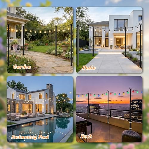 10FT String Light Poles, Heavy Duty Outdoor Light Pole Stand, 5-Prong Reinforced Steel Base, Anti-Rust, for Patio Garden Deck, Support Bistro & Edison Bulb Lights (2 Pack) - image 4