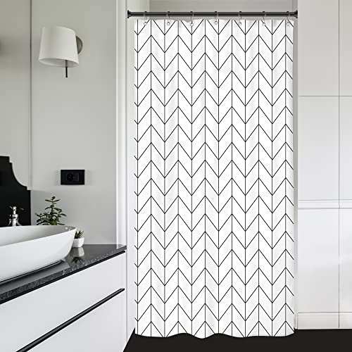 Top 10 Picks for the Best Small Camper with Bathroom 8 Riyidecor Small Stall 36Wx72H Inch Shower Curtain,Narrow RV Walkin Black White Herringbone Modern Bathroom Curtains,Half Stand Up Zig Zag Chevron Camper Bathroom Accessories Waterproof Fabric 7 Hooks