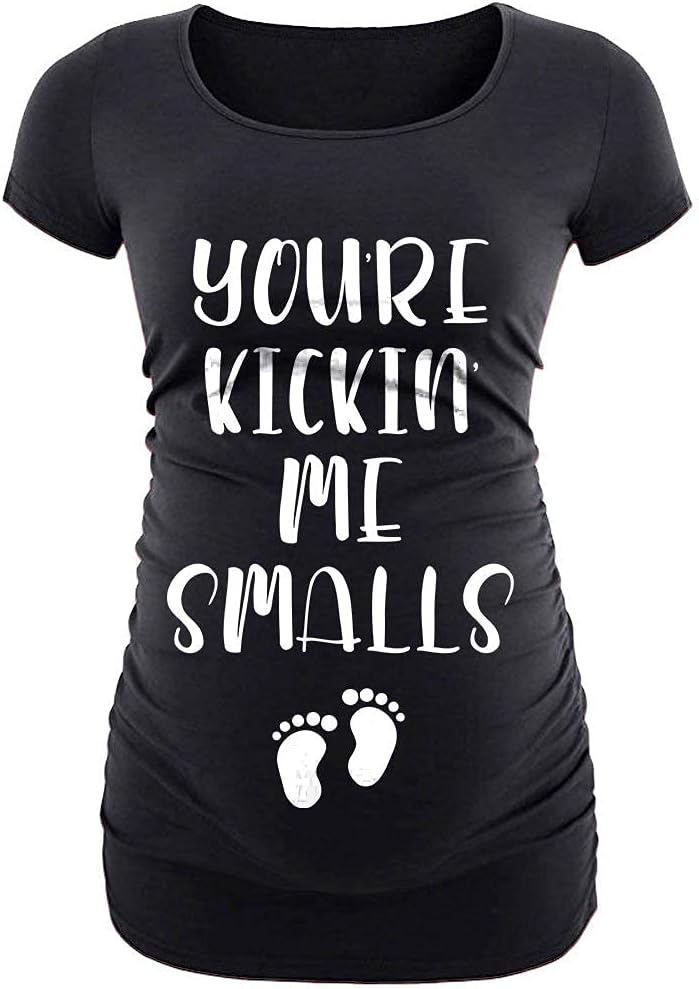 Maternity Shirts for Women - Casual Graphic Ruched Sides Short Sleeve Pregnancy Announcement Shirt - Image 3