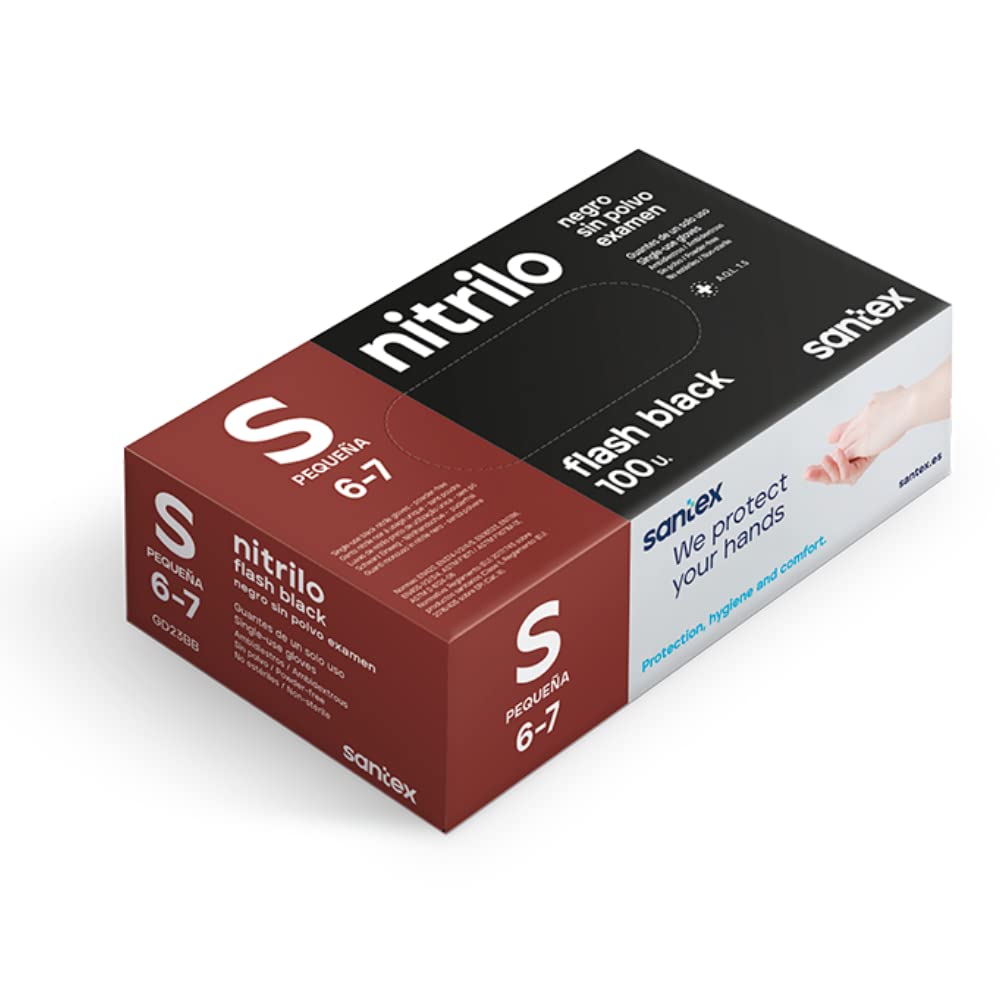 Santex BLACK NITRILE POWDER FREE GLOVES - SIZE S, Colour, S (Paquete de 100) - Image 2