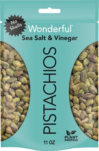 Image of Wonderful Pistachios No Shells, Sea Salt & Vinegar Flavored Nuts, 11 Ounce Resealable Bag, Protein Snacks, Gluten Free, Salty Snacks (Pack of 2)