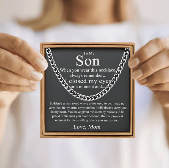 Image of JoycuFF Mens Cuban Link Chain Necklace for Son from Dad Mom Stainless Steel 6MM Hip Hop Birthday Granduation Jewelry for Men