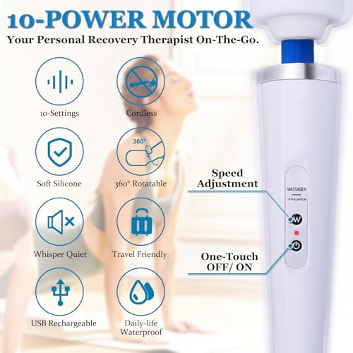 Image of Wand Massager for Women - Cordless High-Frequency Handheld Body Massager with 10 Rhythmic Modes - Ergonomic Back & Shoulder Tension Relief - Splash-Proof Personal Wellness Essential (Porcelain)
