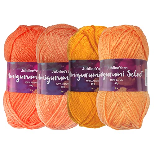 Amigurumi Select 100% Acrylic Craft Yarn Skeins Crochet and Knitting Projects - Acrylic Fingering Weight - Shades of Orange - 4 Skeins