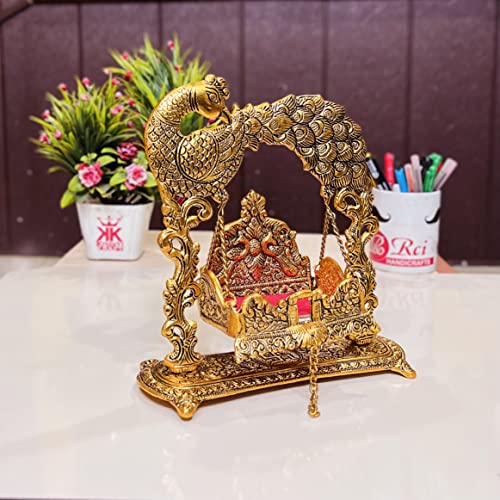 Image of KridayKraft Metal Laddu Gopal Jhulla for Janmastmi Festive Gold Plated Decor Your Home Metal Palna for Krishna ji, Temple Office,Gift Article.