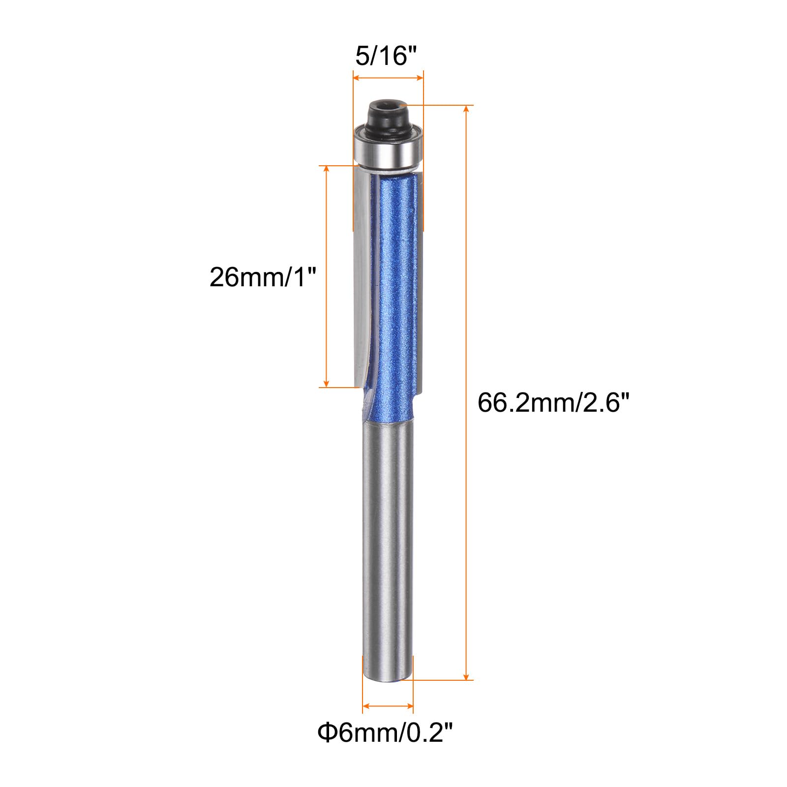 QUARKZMAN 2 sztuki frezy z łożyskiem kulkowym 6 mm trzpień 5/16" średnica 1" głębokość cięcia 1" łożysko górne równo proste cięcie frezy z twardego metalu do płyt wiórowych, sklejki,