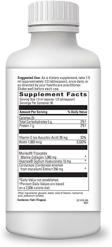 Miniatura 2 de Suplemento de colágeno líquido marino -1,000 mg de tripéptido Morikol colágeno marino más 1,000 mg de biotina ácido hialurónico vitamina C piel