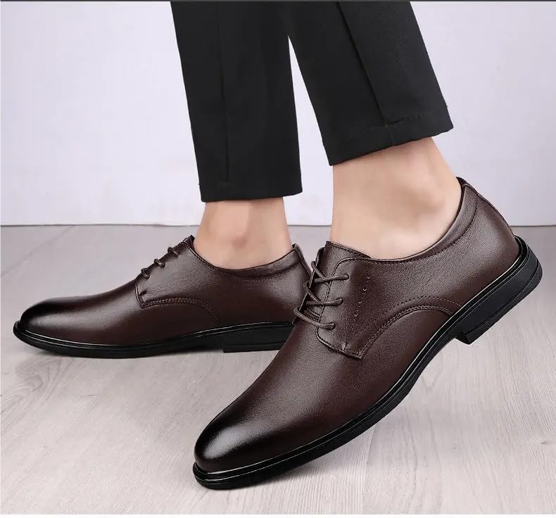Formal Shoes for Men Lace Up Black Burnished Toe Leather Derby Shoes Non Slip Anti-Slip Block Heel Slip Resistant Low Top Business3