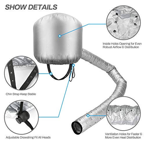 Bonnet Attachment für Haartrockner, Welltop Helm-Trocknung Kappe Trockenhauben für Haare, Freihändig zum Trocknen Styling Curling und Tiefenkonditionieren passend für alle Kopf- und Haargrößen, Silber - Image 6