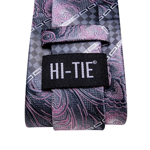 Image of Hi-Tie Men Ties Sets Silk Stripe Paisley Necktie Pocket Square Cufflinks for Business Wedding