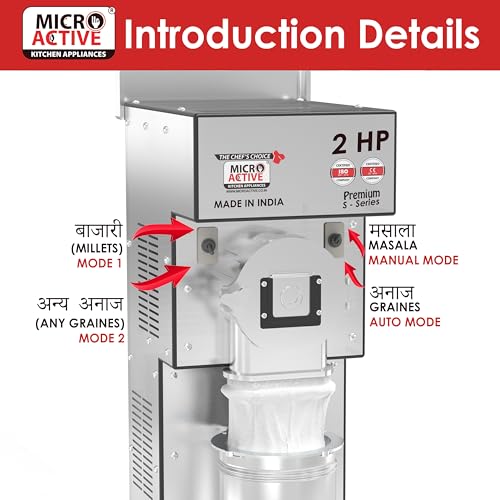 Image of MICROACTIVE Premium S-Series Commercial 2-in-1 Pulverizer Machine, Atta Chakki, Masala Grinder, with Fully Stainless Steel Body (2HP Electric Motor)