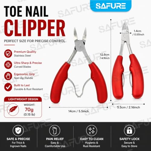 Image of Toe Nail Clipper, Professional Thick & Ingrown Toenail Correction Tool, Pedicure Clippers Toe Nail Cutter for Men & Women, Super Sharp Curved Blade Grooming Tool | Multipurpose