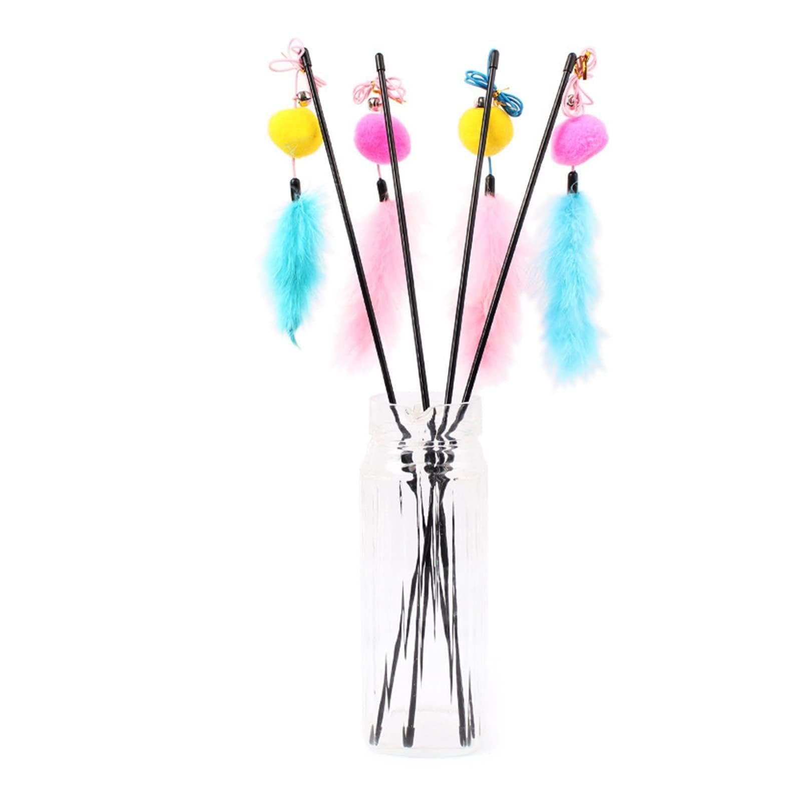 ROYJJ for Cat Toy Teaser Wand with Plush Ball Interactive for Cat Toy for Indoor Cats for Kitten Playing Long feather string ball black rod cat teaser