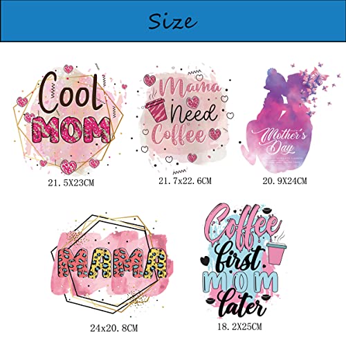 Mother’s Day Iron On Transfer Happy Mothers Day Iron On Decals T-Shirt Iron On Patches Heat Transfer Stickers Geometric Line Letter Design Thermal Transfer Applique Costume Diy Supplies For Women 5Pcs #TOP5
