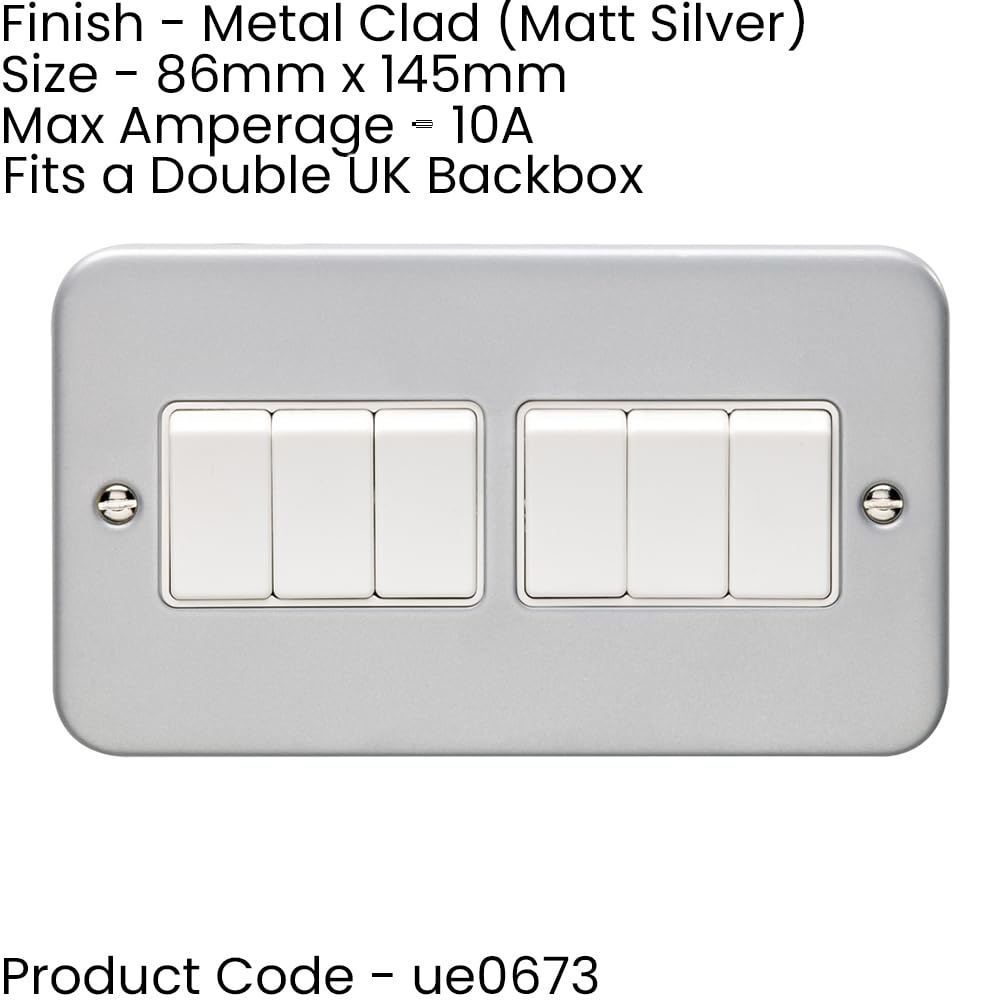 Multi-Lichtschalter, 6-Gang-Multi-Lichtschalter, 2-Wege, 10 A, robuste Metallklemme, weiße Wippe, dekorative Küche, Wohnzimmer, Schlafzimmer, 3 Stück