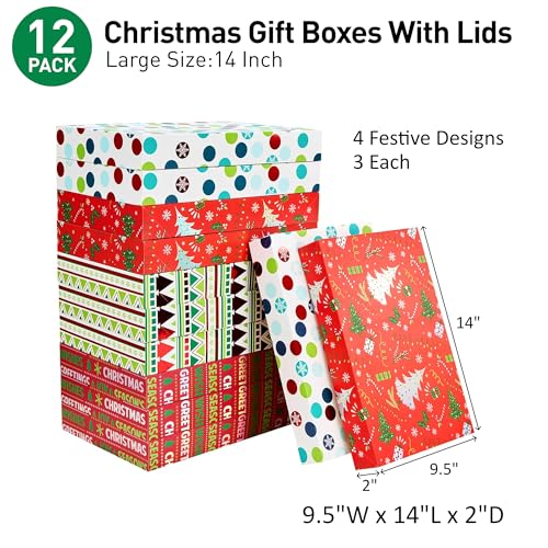 SUNCOLOR 12 Pack 14" Red Large Christmas Gift Boxes With Lids For Clothes Presents - Image 3