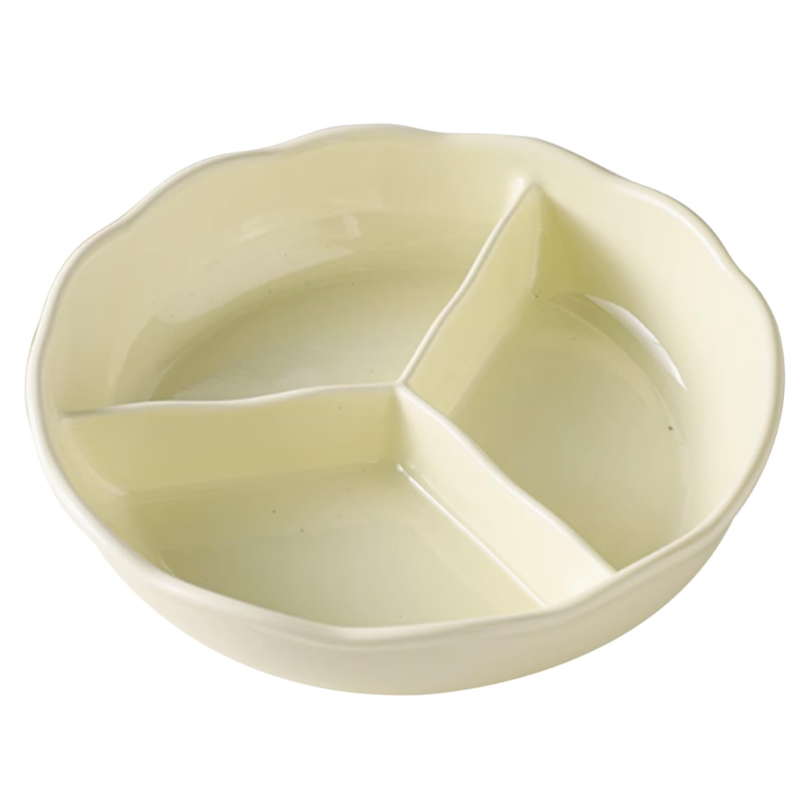 Hamankim Beige Divided Plate For Adults Reusable Ceramic Serving Platter With 3 Compartments, Microwave And Dishwasher Safe Dish 8'' Portion Control Tray(Beige)