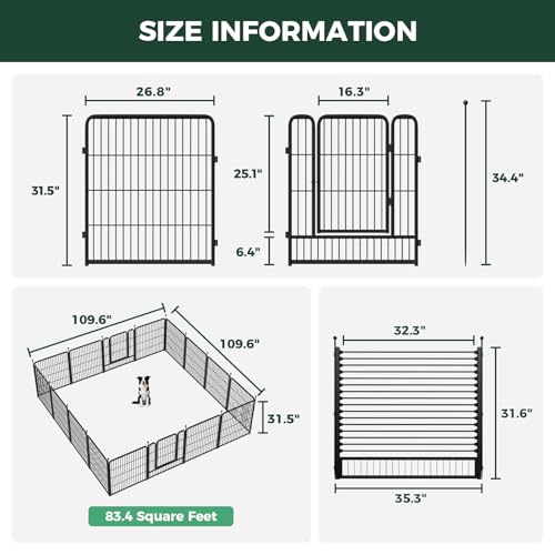 Image of FXW Rollick Unleashed Dog Playpen for Indoor, Yard, RV Camping, 32 inch 16 Panels Dog Pen with RV Step Grid for Small and Medium Dogs, Black│Patented