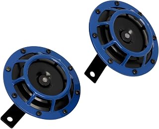 STAYTOP Car Horn High Tone/Low Tone Metal Twin Horns Kit with Protective Grill 115db for 12V Vehicles Lorrys Trains Boats Vans Electric Vehicle Motorcycle Cars Small Trunks and Cars Blue