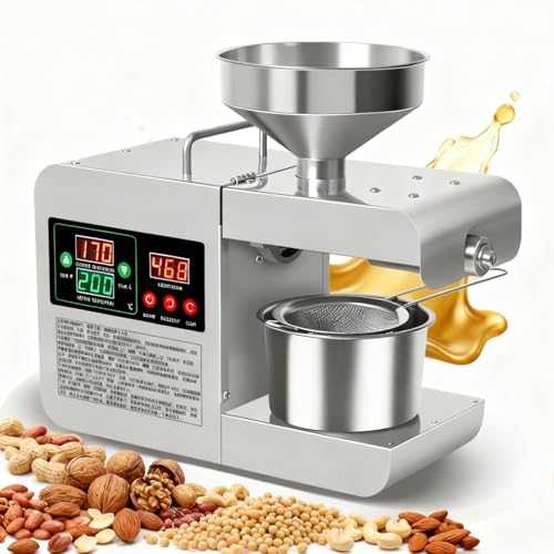 Hggdsac Oil Press Machine, Electric Oil Mill Cold Oil Pressing Machine, Cold/Hot Stainless Steel, with Smart Temperature Control, Extended Rod, Low Noise, Easy to Clean, 13-18.5LB/H, 220V