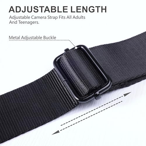 Image of Padwa Lifestyle Black Adjustable Camera Strap - 1.5 inch Top Layer Cowhide Head Camera Straps for Photographers, Nylon Adjustable Neck Shoulder & Crossbody Strap Quick Release for All Cameras