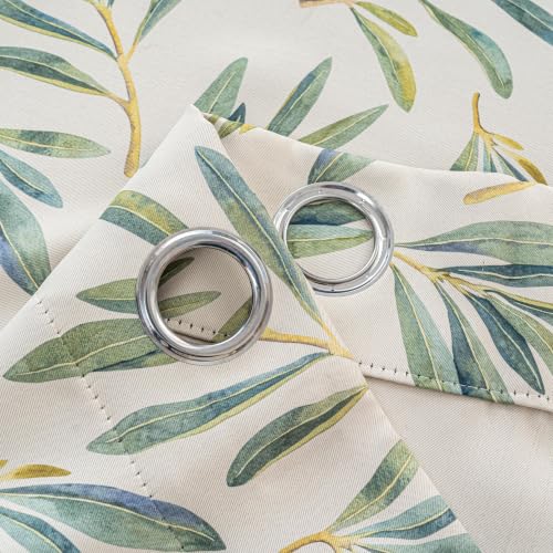 Image of Green Botanical Leaf Blackout Curtains 72 Inch Length