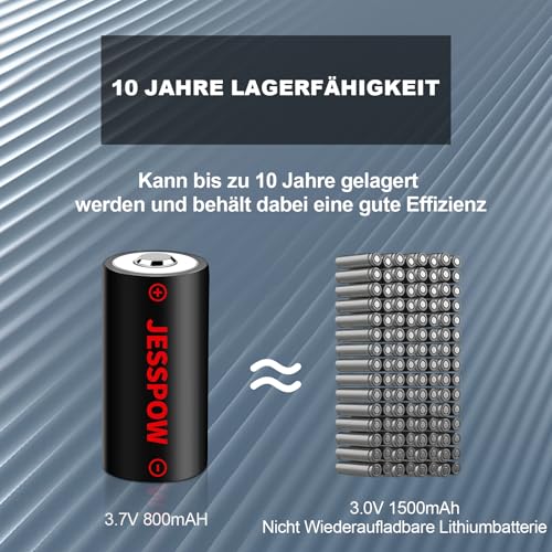 CR123A Batterie, 3,7V Akku Wiederaufladbare für Taschenlampen Kameras Mikrofon Warnsystem, cr 123a batterien – 4 Stück
