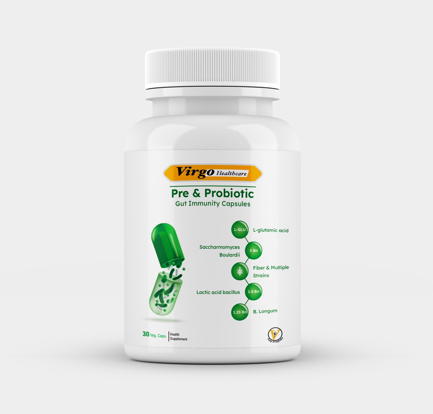 Prebiotic & Probiotic with Saccharomyces Boulardii, IBS, Diarrhea,Lactose Intolerance | For gut health| 30 veg Capsules