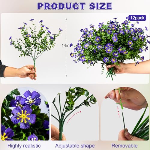 Afcvkc Real Touch Artificial Flowers Outdoor Fake Plastic Flowers Faux Plants for Garden Porch Home Decoration (Blue-Purple) — view 3